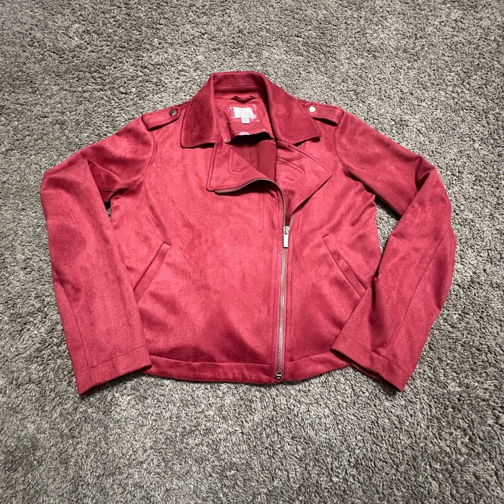 Lauren Conrad Women’s Small Pink Faux Suede Moto Jacket full zip front pockets